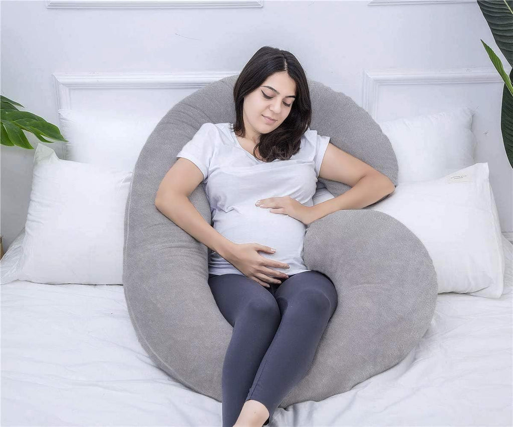 1 MIDDLE ONE Pregnancy Pillow, C Shaped Full Body Pillow for Maternity Support and Pregnant Women Sleeping with Velvet Cover (Dark Grey)