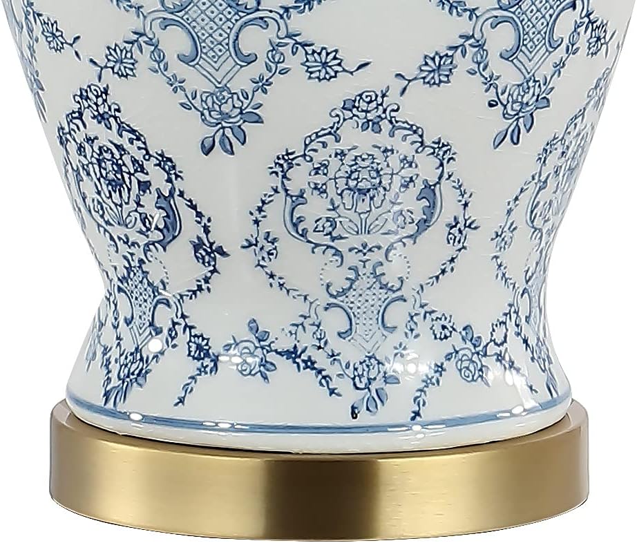 JONATHAN Y 22.25" Blue/White Chinoiserie Ceramic Urn Table Lamp, Traditional Classic Nightstand Lamp for Living Room Bedroom, White Linen…