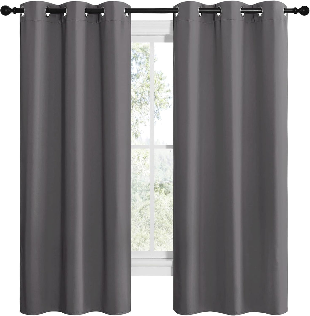 NICETOWN Grey Blackout Curtain Panels for Bedroom, Thermal Insulated Grommet Top Blackout Draperies and Drapes for Basement (2 Panels…
