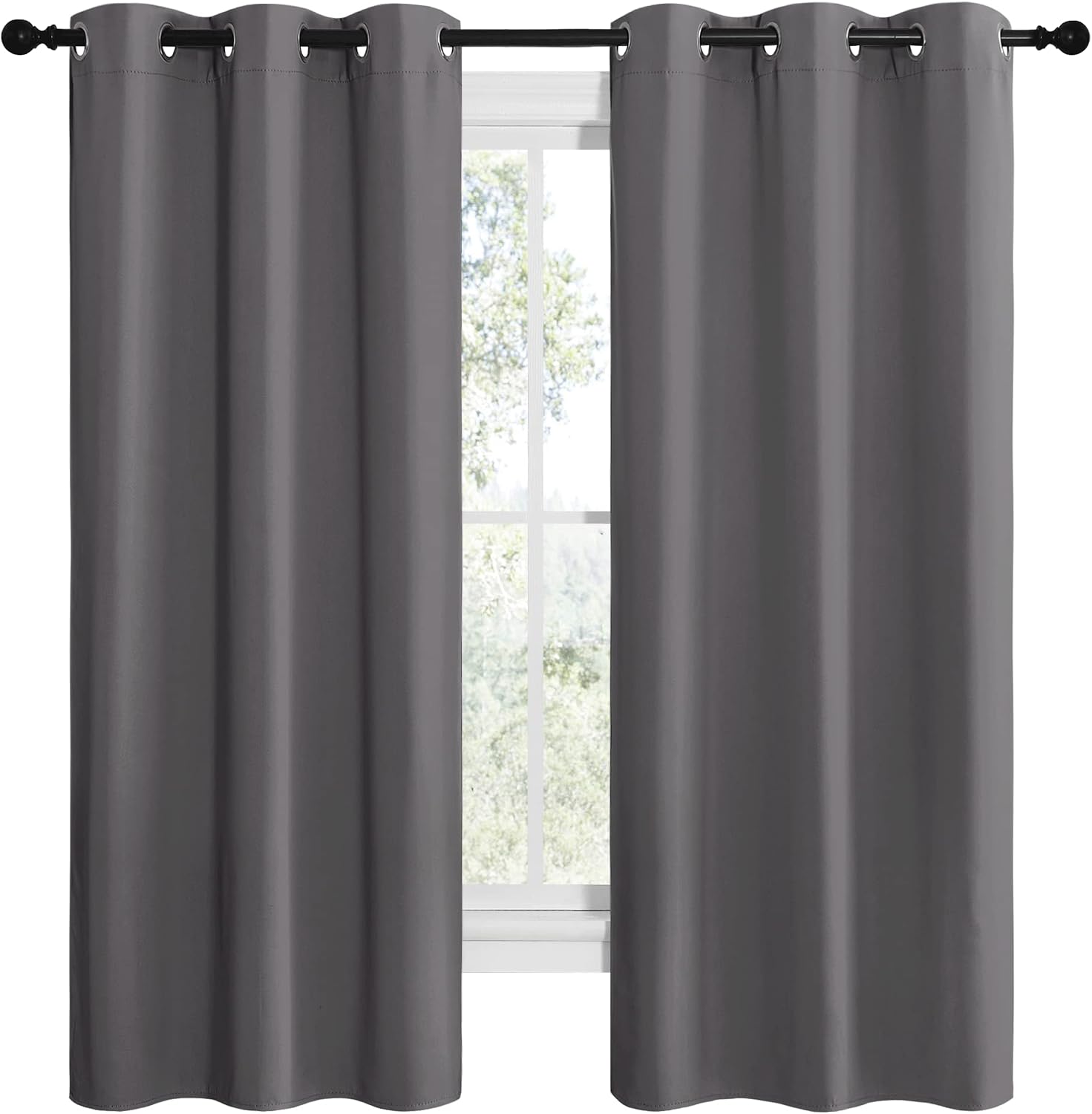 NICETOWN Grey Blackout Curtain Panels for Bedroom, Thermal Insulated Grommet Top Blackout Draperies and Drapes for Basement (2 Panels…