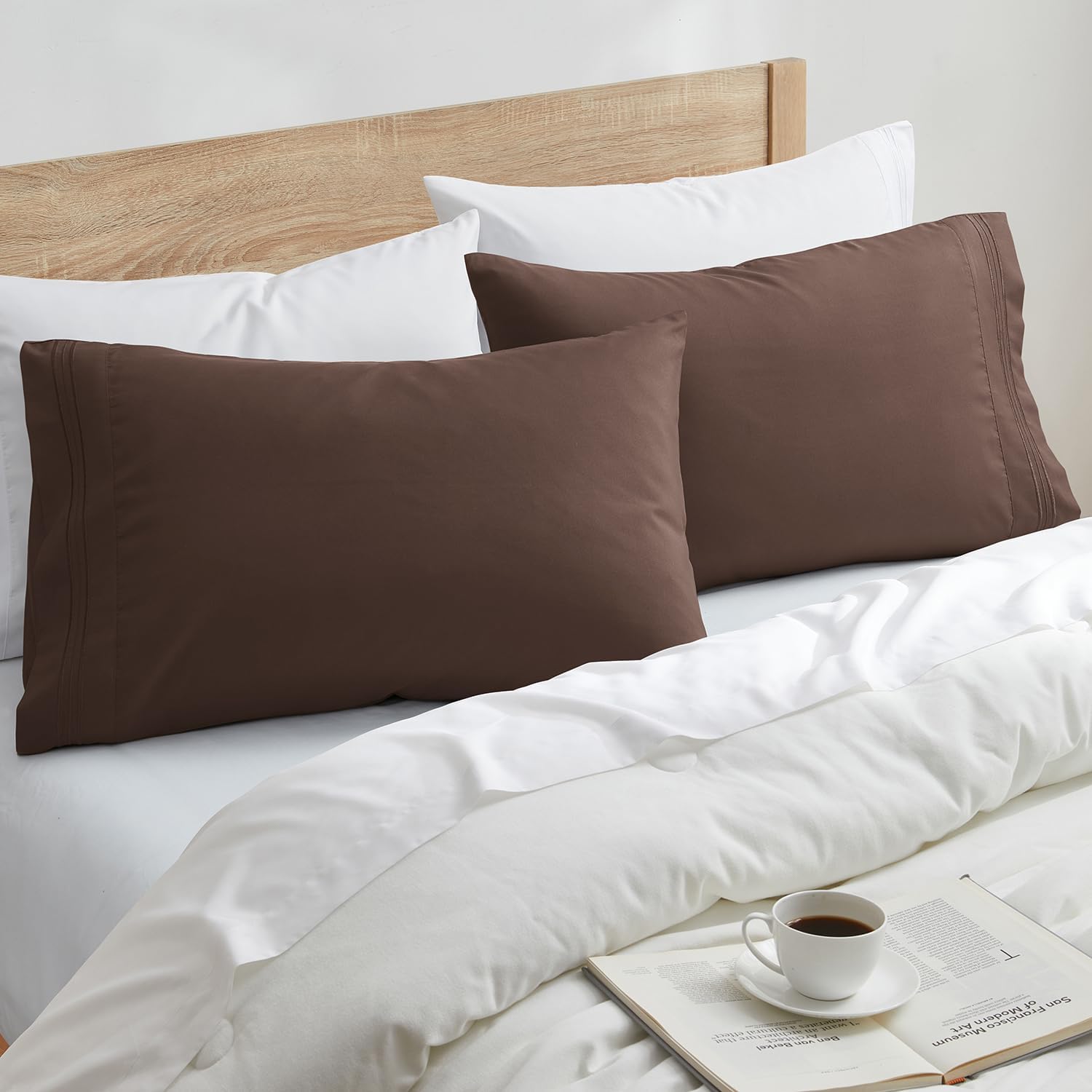 Nestl Brown King Pillow Cases 20x40 Inches, Soft Microfiber, Envelope Closure, King Size Set of 2 cotton