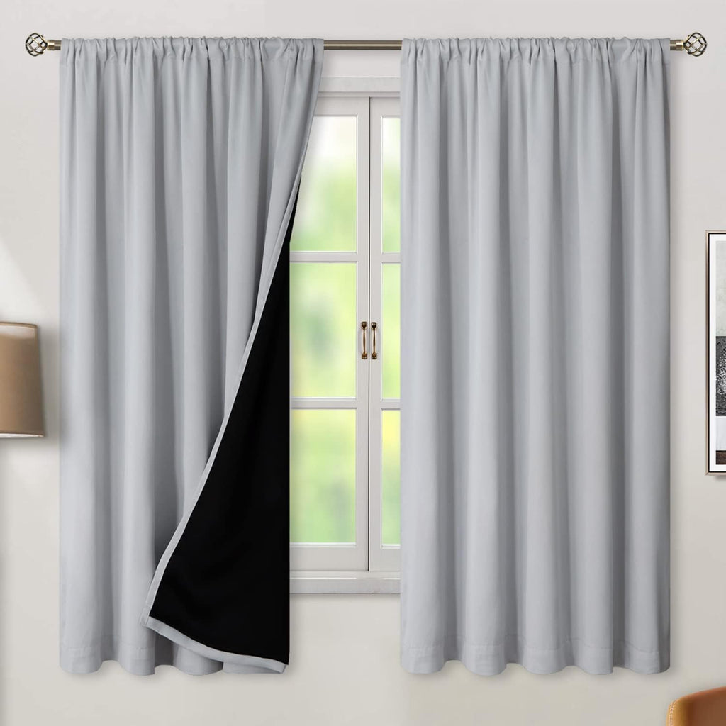 BGment Light Grey 100% Blackout Curtains 63 Inches Long with Reducing Noise Liner, Soundproof Curtains Rod Pocket Back Tab Room Darkening…