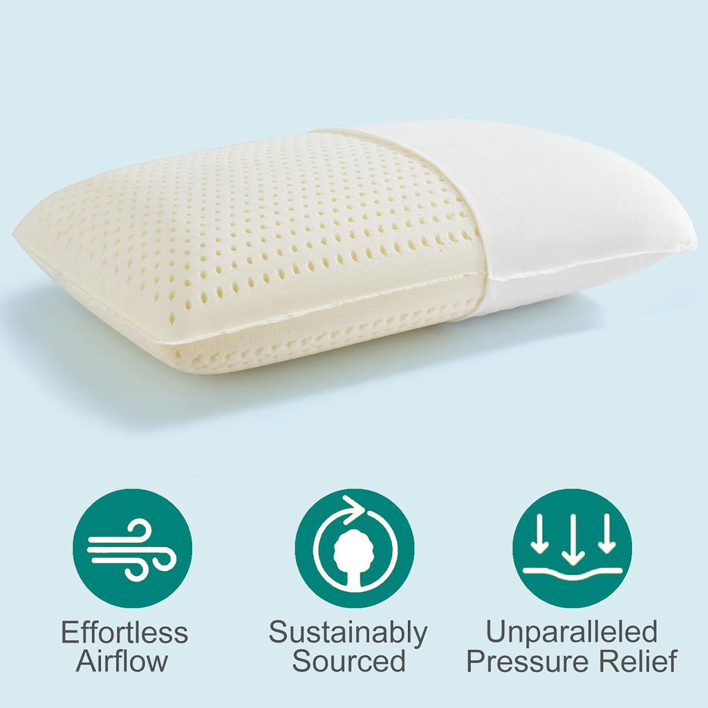 Kiss Dream Talalay Latex Pillow, Medium Firm Support for Neck and Shoulder, Bread Shaped Cooling Bed Pillow with Cotton Cover, Oeko-TEX Ce…