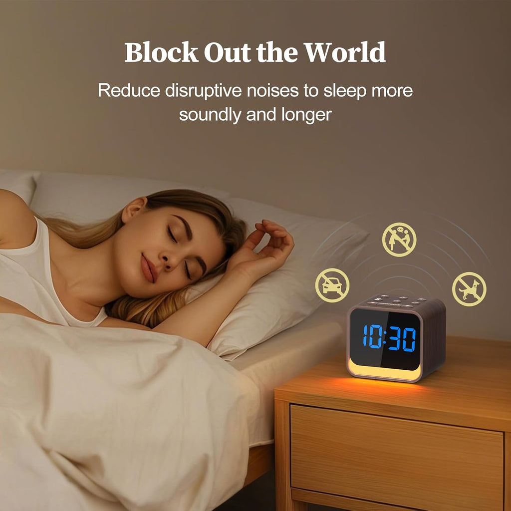 Housbay Wooden Sound Machine Alarm Clock for Bedrooms - Gentle Wake-Up with Birdsong, White Noise for Sleeping, Small Digital Clock for…