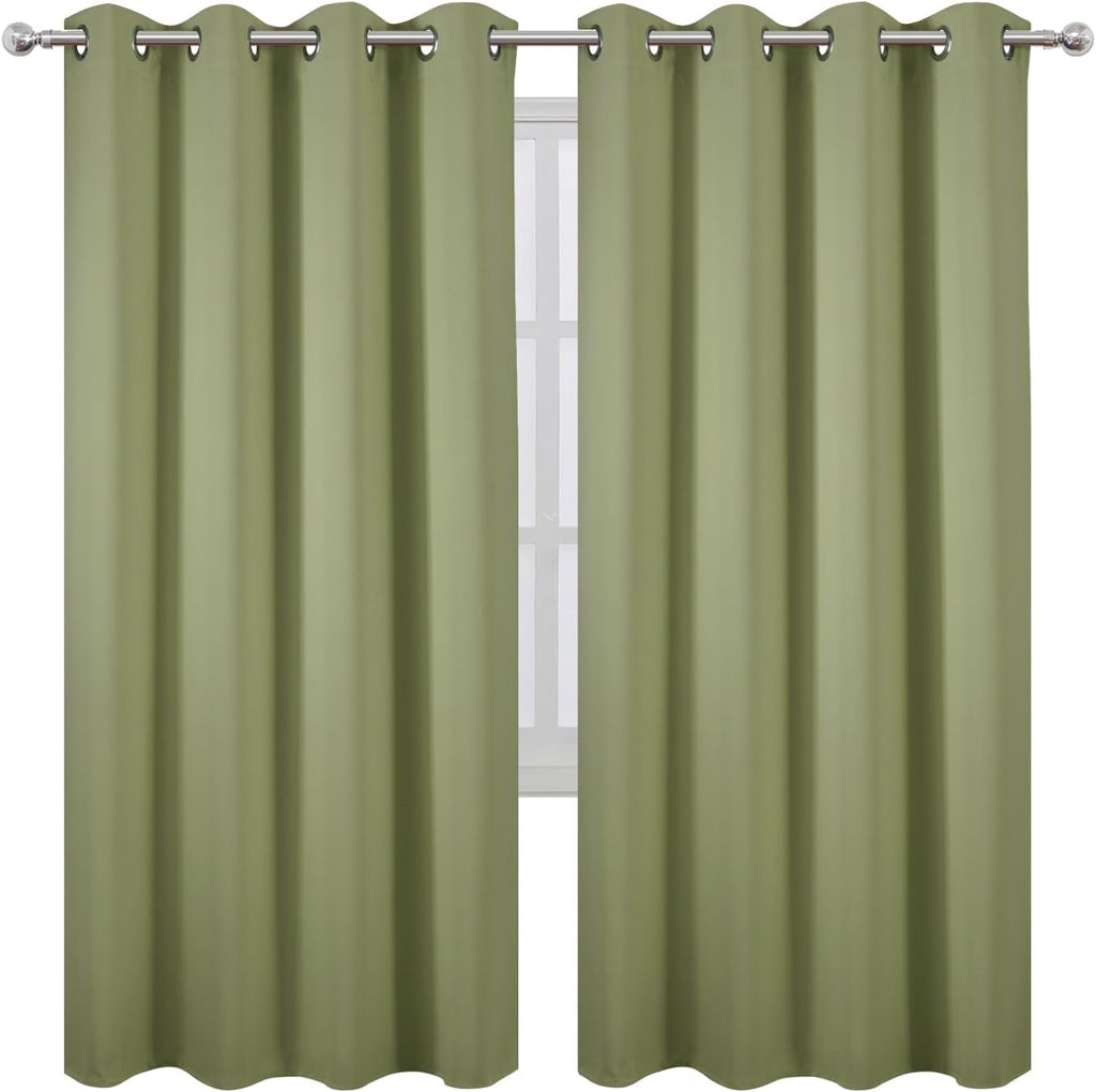 Lemomo Blackout Curtains 66 x 72 Inch Long Sage Green Curtains Set of 2 Panels Room Darkening Curtains for Bedroom and Living Room 72 Inch…