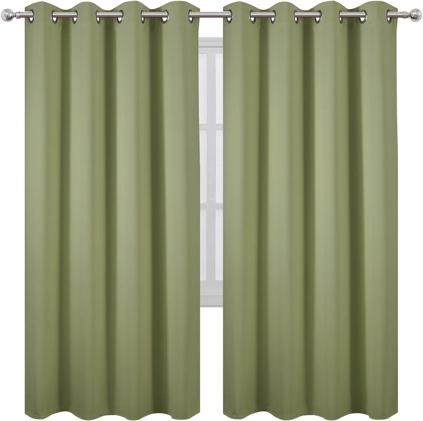 Lemomo Sage Green Thermal Blackout Curtains/52 x 72 Inch/Set of 2 Panels Room Darkening Curtains for Bedroom 72 Inch Green