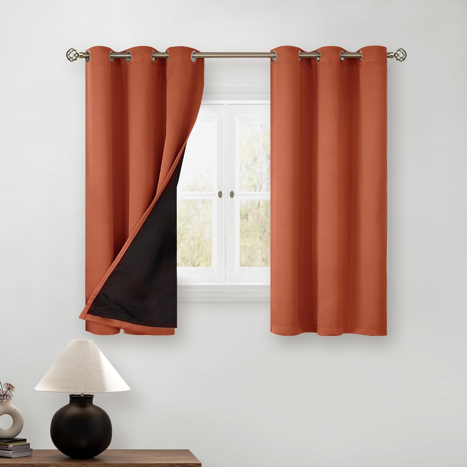 BGment Short 100% Blackout Curtains for Bedroom, Thermal Insulated Energy Efficiency Noise Reducing Grommet Curtains 45 Inch Length with Li…