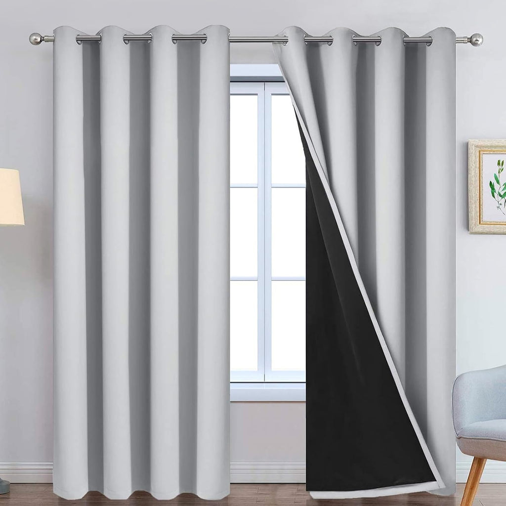 Yakamok 90 Inch Long 100% Blackout Curtains for Bedroom, 2 Thick Layers Thermal Insulated Grommet Total Blackout Drapes with Black Liner fo…