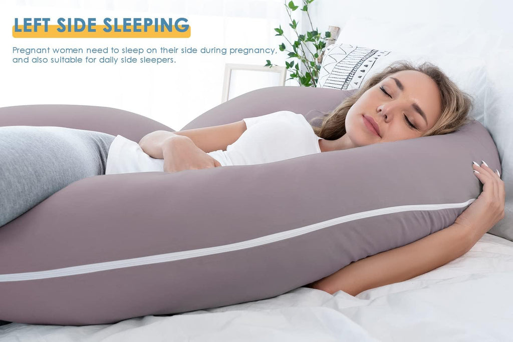 INSEN Pregnancy Pillows for Sleeping, Maternity Pillow with Cooling Cotton Cover, C Shaped for Pregnant Women, Natural Purple