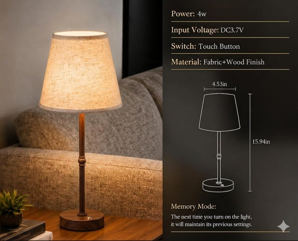 Cordless LED Table Lamp, 6000mAh Rechargeable Battery Operated Desk Lamp, 6-Level Dimming Metal Portable Nightlight for Restaurant…