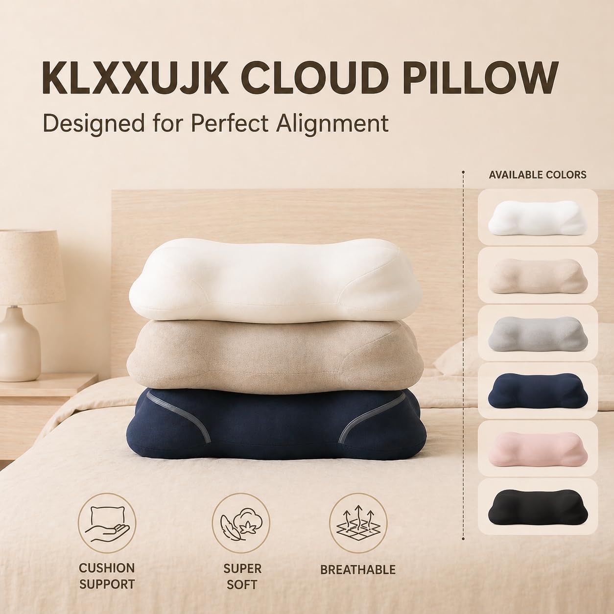 Klxxujk Cloud Pillow, Ergonomic Memory Foam Pillow, Stable Support for Cervical Neck, Cooling Breathable Pillowcase, Cervical Neck for Side,…