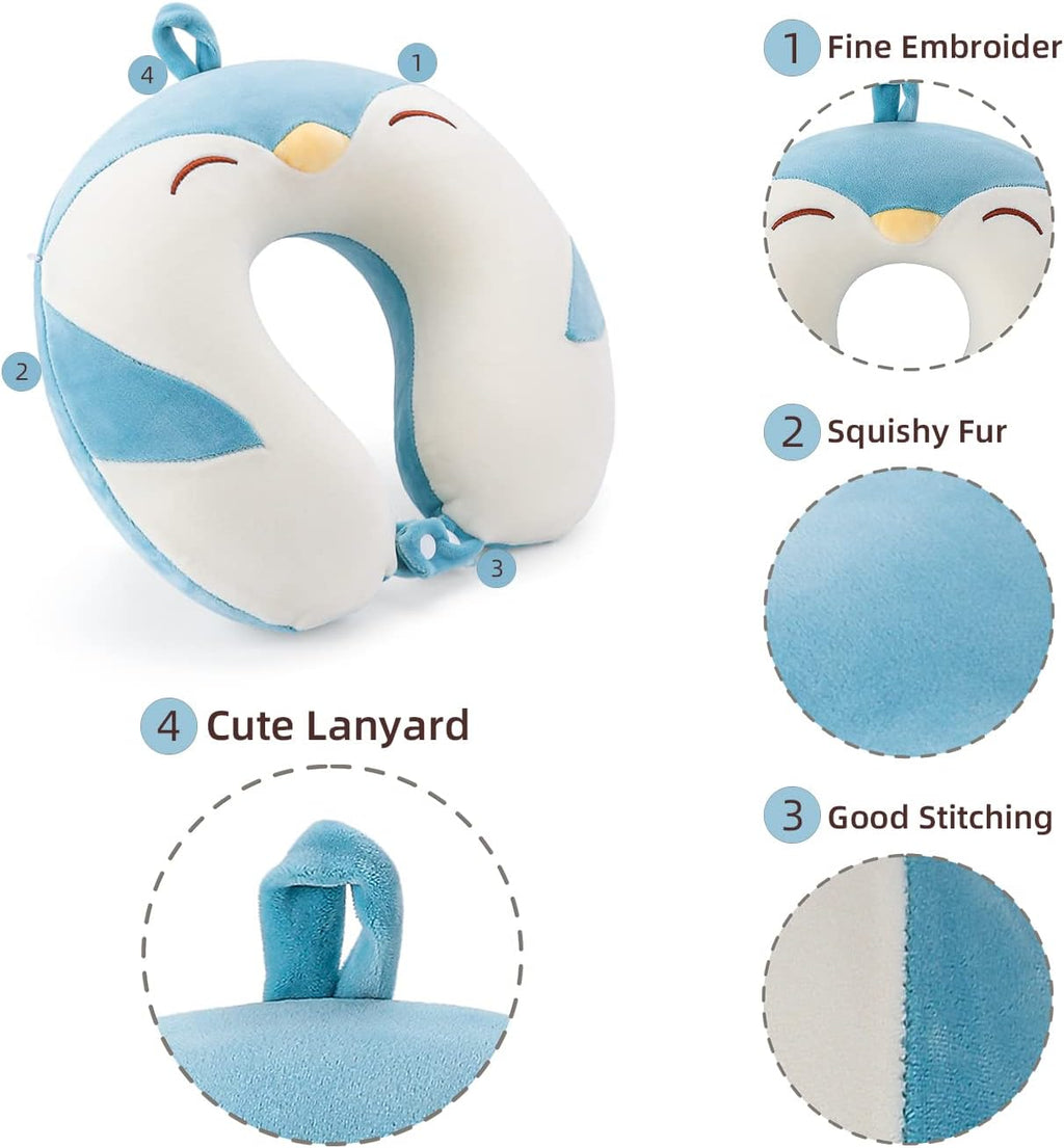 NiuniuDaddy Niuniu Daddy Travel Neck Pillow - Pure Memory Foam Neck Support for Airplane, Car, Train Travel - Penguin Design for Kids 8+, T…