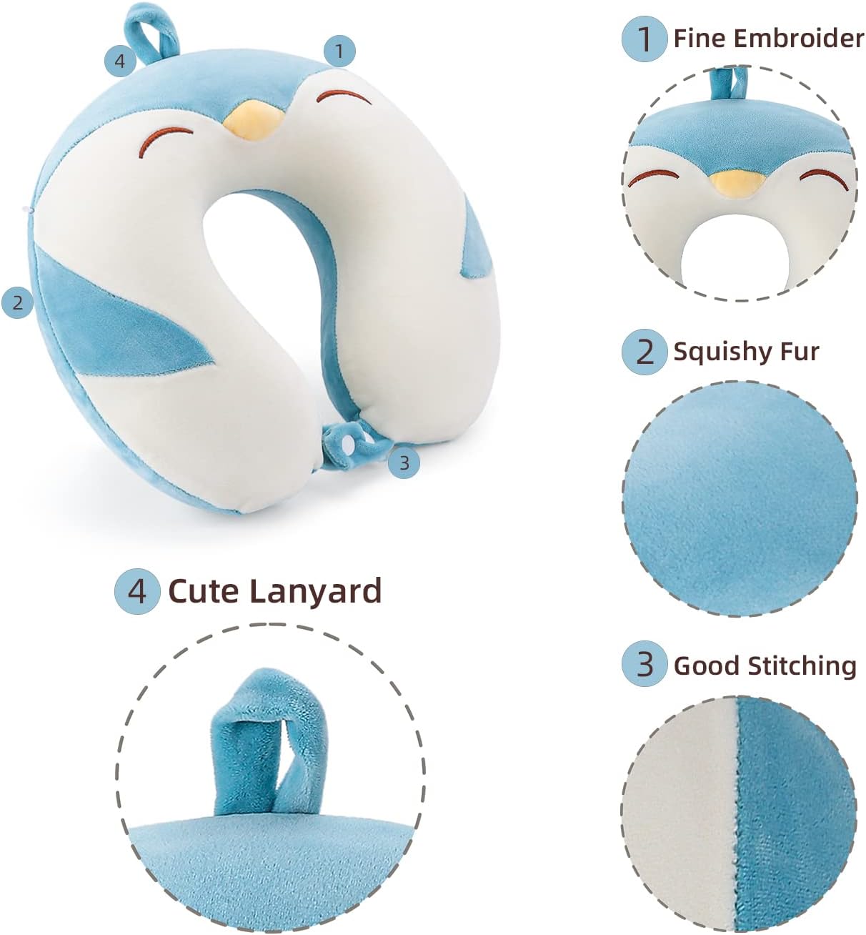 NiuniuDaddy Niuniu Daddy Travel Neck Pillow - Pure Memory Foam Neck Support for Airplane, Car, Train Travel - Penguin Design for Kids 8+, T…
