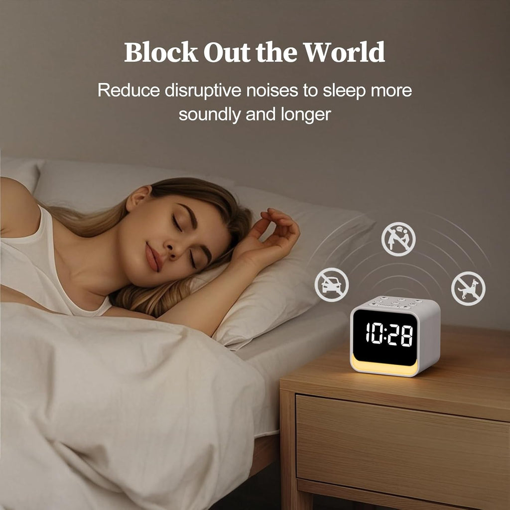 HOUSBAY Wooden Sound Machine Alarm Clock for Bedrooms - Gentle Wake-Up with Birdsong, White Noise for Sleeping, Small Digital Clock for…