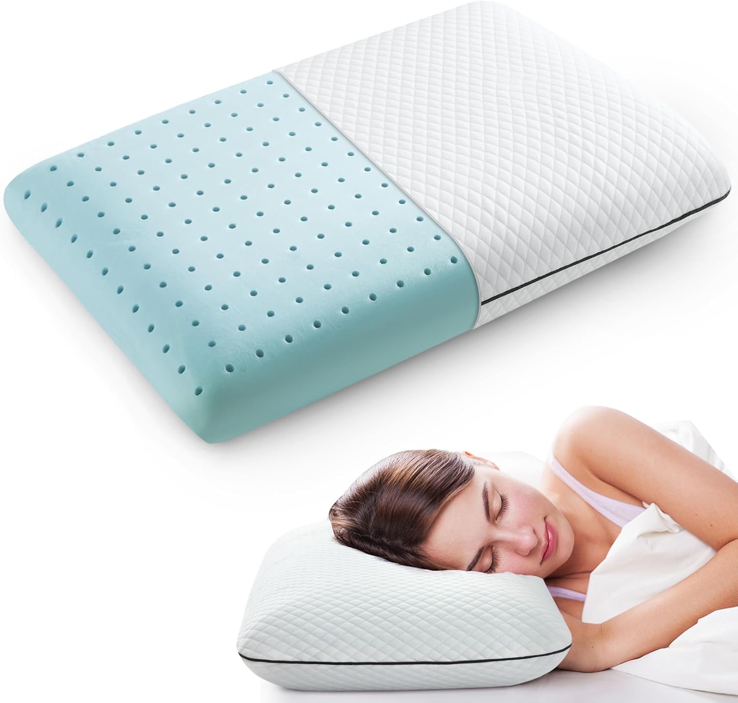Soft Memory Foam Pillow, Gel Pillow for Back and Side Sleeper, Medium-Soft,150 Breathable Holes, Oeko-TEX & CertiPUR-US…