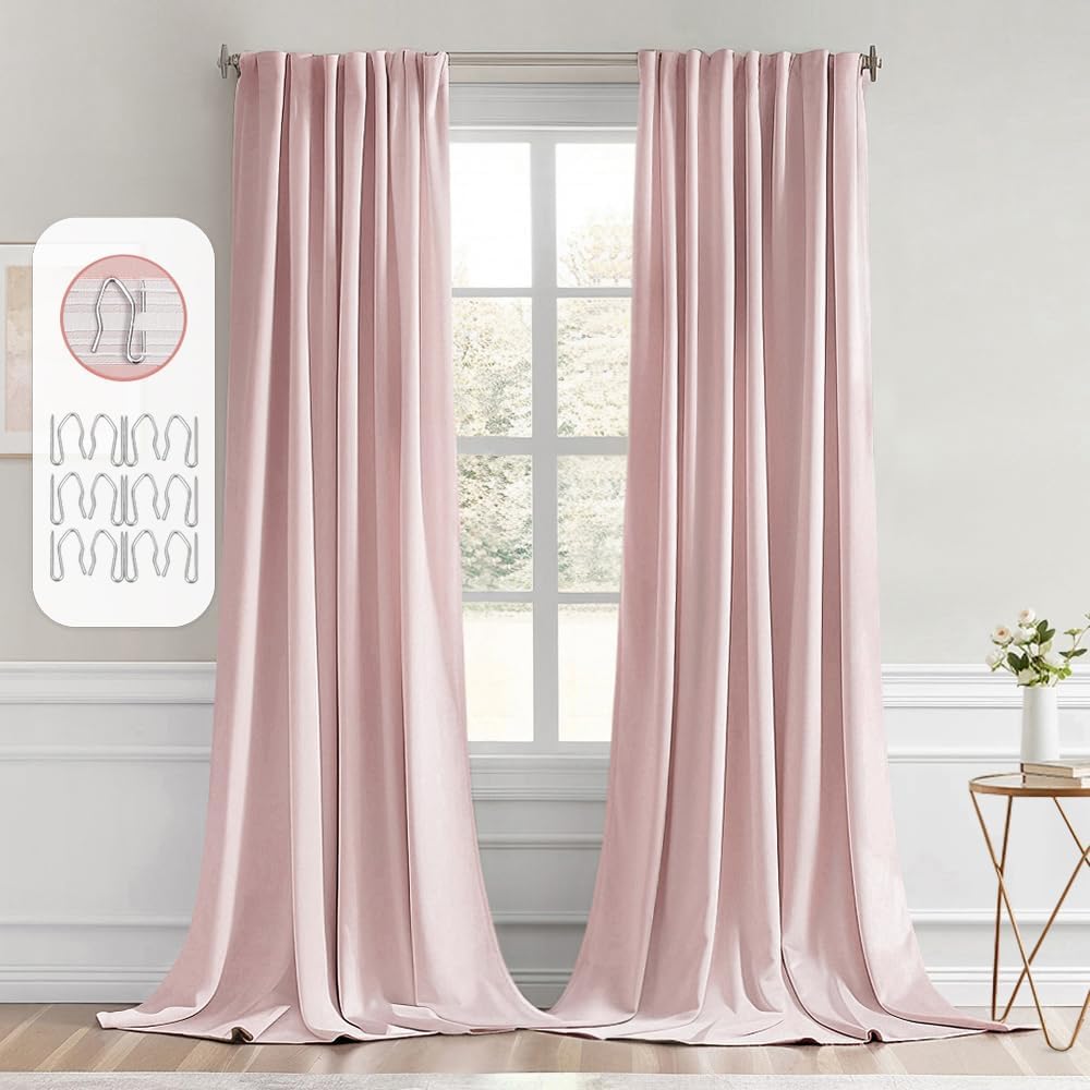 Miulee Baby Pink Back Tab Blackout Curtains 108 Inch Long 2 Panels Set for Living Room Bedroom Privacy, Rod Pocket/Pinch Pleated Extra Long…