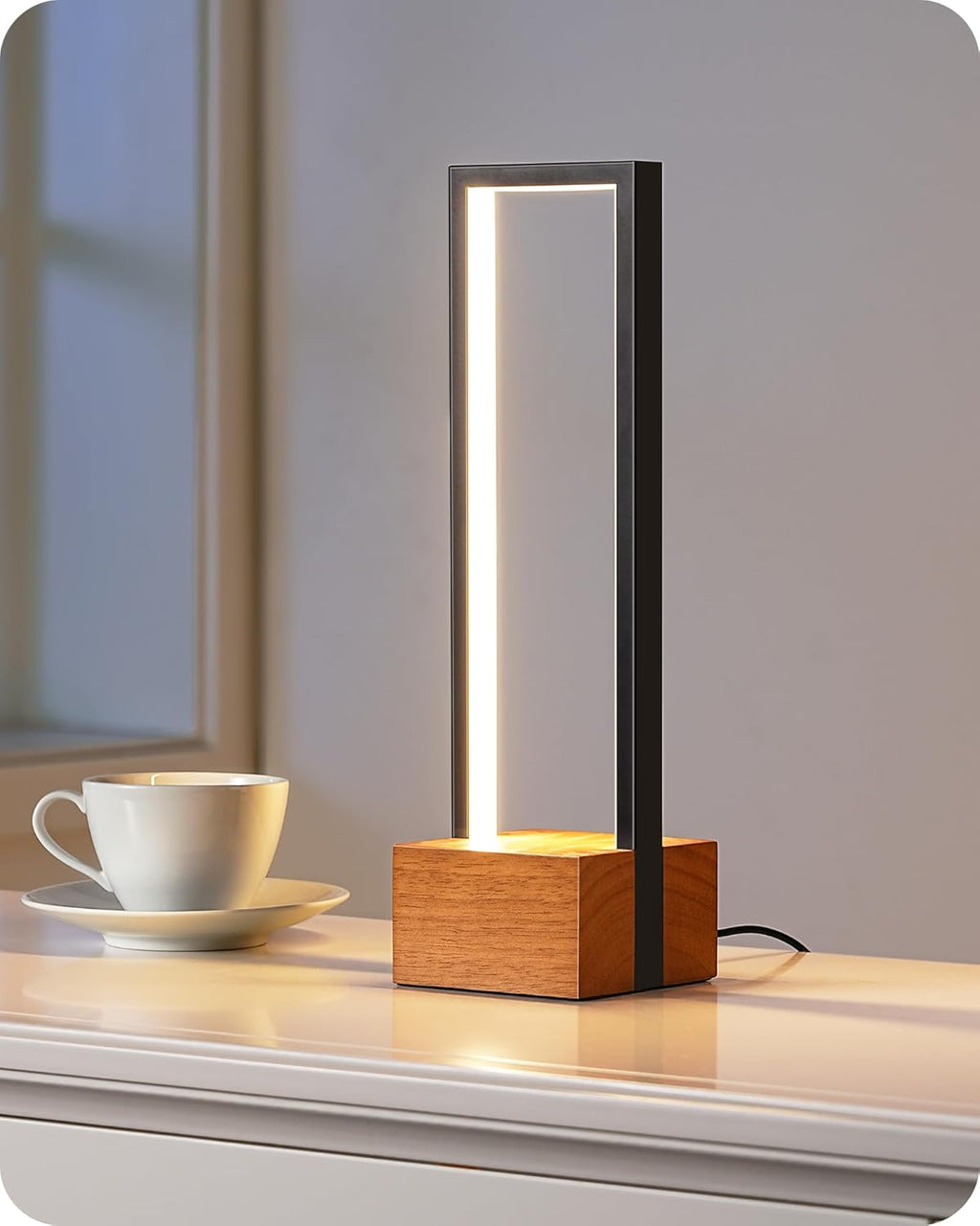 EDISHINE LED Table Lamp, Wooden Bedside Lamp with 3 Color Temperatures, Dimmable Square Nightstand Lamp for Bedroom Living Room, Complete…