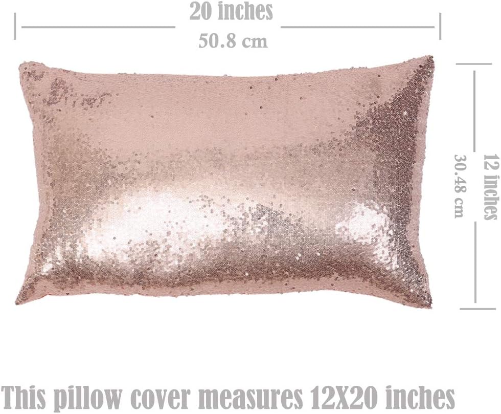 Eternal Beauty Set of 2 Sequin Decorative Pillow Cover Rose Gold Lumbar Pillow Covers for Couch Bed Lumbar Pillows 12 X 20 Inches