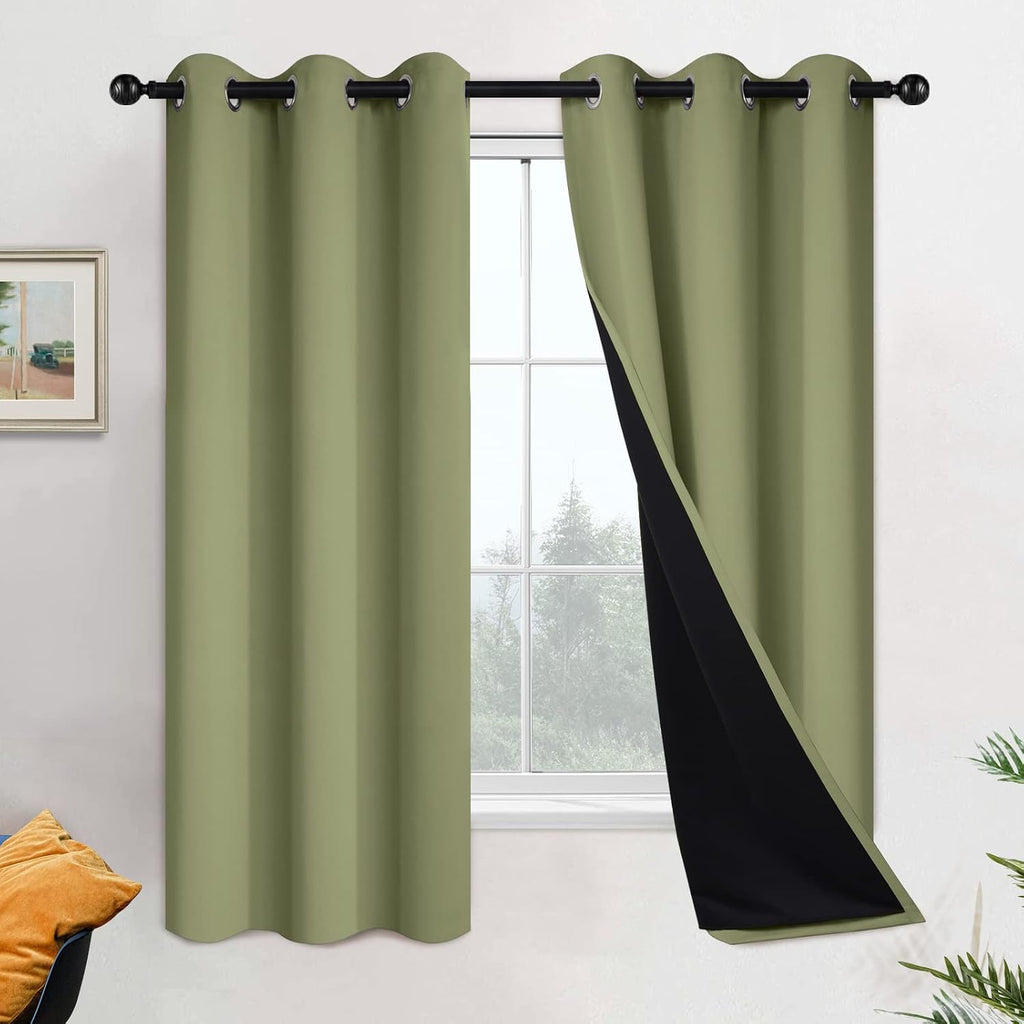 Yakamok 100% Blackout Curtains with Black Lined 2 Thick Layers Soundproof Thermal Insulated Room Darkening Curtains for Living Room(42Wx63L…