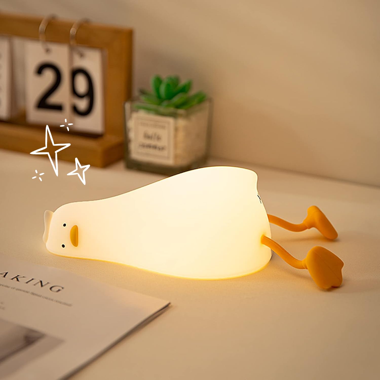 Cute Lying Flat Duck Night Light, 3 Level Dimmable Nursery Nightlight, Kawaii Lamps Squishy Silicone Light Up Duck, Rechargeable Touch…
