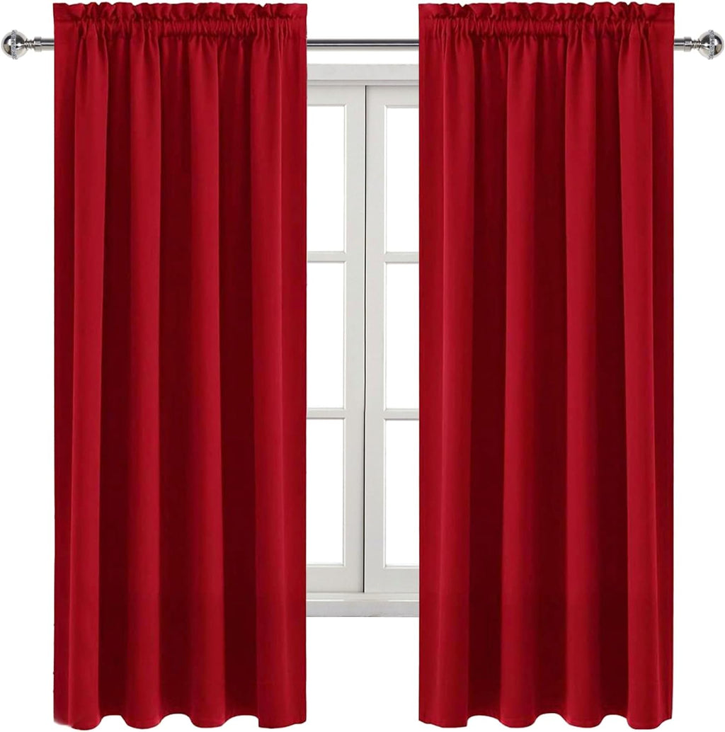 Dwcn Red Room Darkening Blackout Curtains - Rod Pocket Thermal Insulated Privacy Energy Saving Window Curtain Drapes 42x 72 inch Length, Se…
