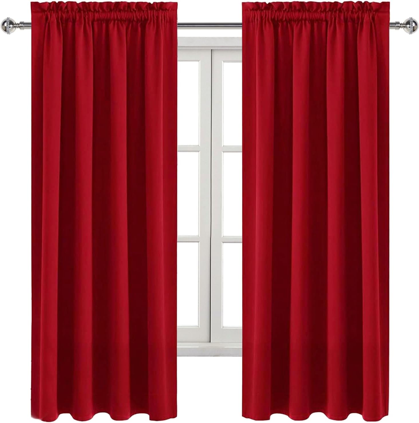 Dwcn Blackout Curtains for Bedroom - Thermal Insulated Privacy Energy Saving Rod Pocket Drapes for Living Room, W 38 x L 63 Inch, Red, Set…