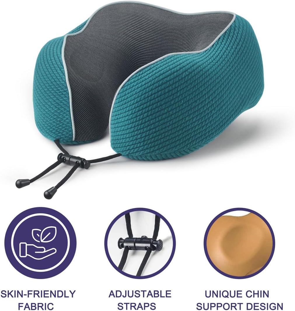 napfun Neck Pillow for Travel with Travel Pouch, Sleep Mask & Earplugs, Memory Foam Airplane Pillow for Headrest Sleep with Eyeshades…
