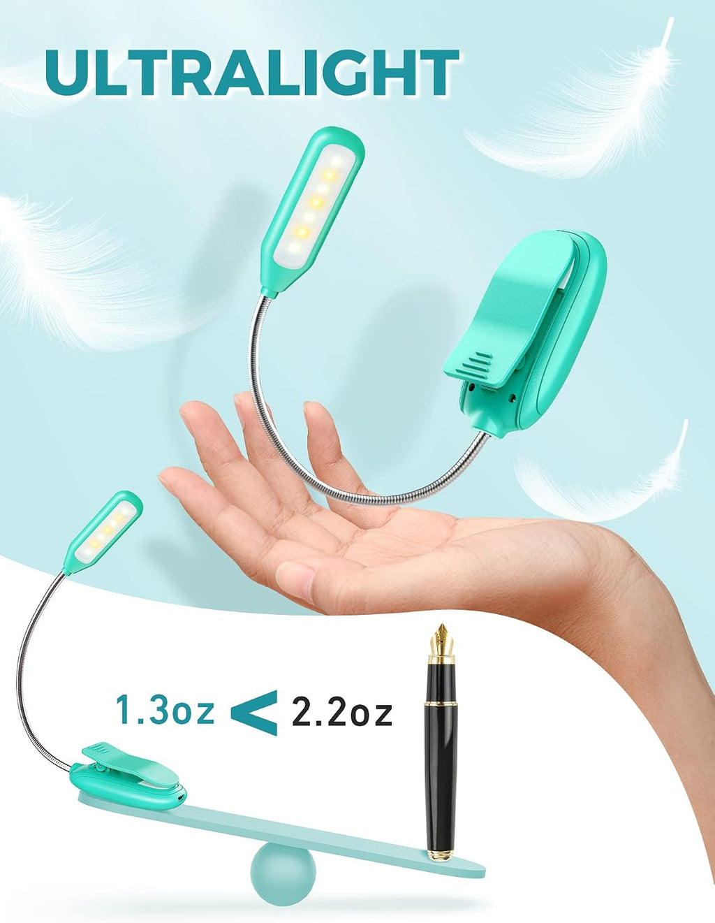 Monotremp Book Lights for Reading at Night in Bed, 80 Hours Runtime Rechargeable Reading Lights for Books in Bed, 3 Brightness Levels × 3…
