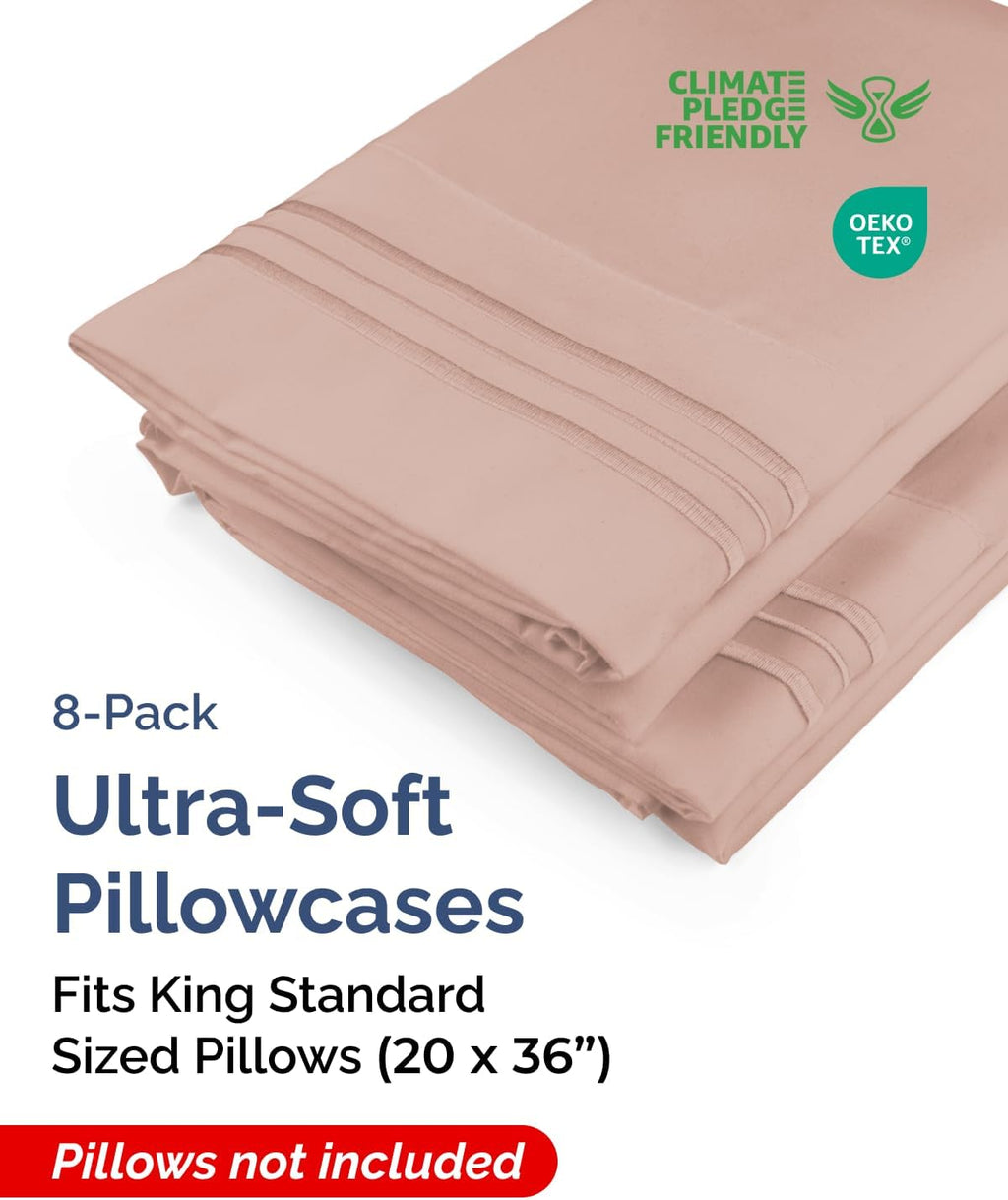 King Standard Pillow Cases Set of 8 - Ultra Soft Hotel Quality Pillowcase Covers - Comfy & Wrinkle Free - Shrink & Fade Resistant…