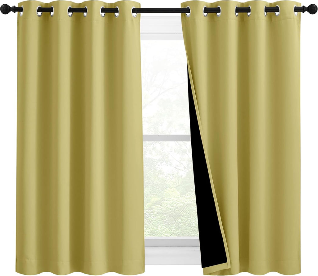 Nicetown 100% Blackout Curtains with Black Liners, Solid Thermal Insulated Full Blackout 2-Layer Lined Drapes, Energy Efficiency Window Dra…