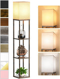 Floor Lamp with Shelves for Living Room Brown, Shelf Floor Lamp with 3 CCT LED Bulb, Corner Display Standing Column Lamp Etagere…