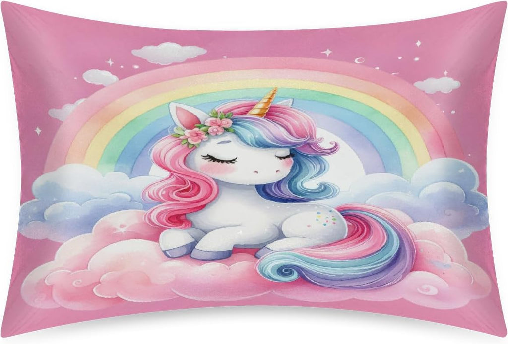 Satin Pillowcase for Hair and Skin Rainbow Pink Aniaml Unicorn Soft Silk Pillow Case with Envelope Closure Cooling Pillow Cases Slip…