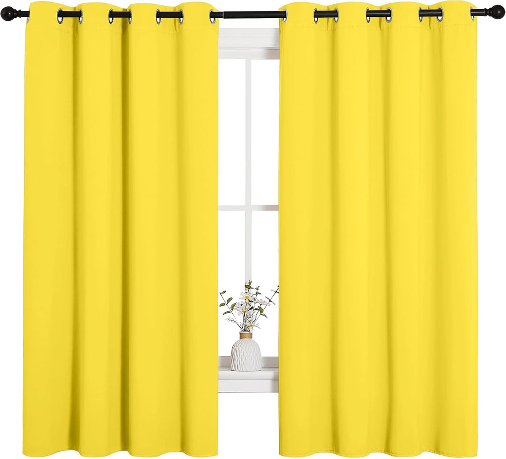 NICETOWN Bedroom Curtain Panels Draperies, Thermal Insulated Solid Grommet Curtains/Drapes (Bright Yellow, 1 Pair, 55 by 68-inch)