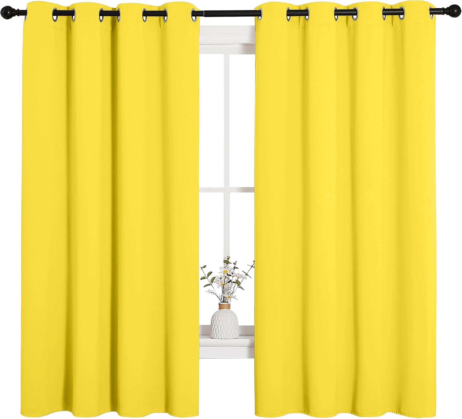 NICETOWN Bedroom Curtain Panels Draperies, Thermal Insulated Solid Grommet Curtains/Drapes (Bright Yellow, 1 Pair, 55 by 68-inch)