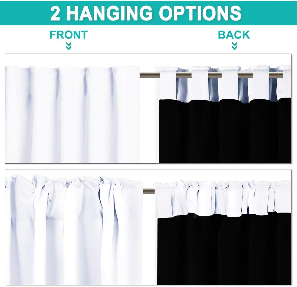 Nicetown White 100% Blackout Curtains for Bedroom, 2 Thick Layers Completely Blackout Rod Pocket Thermal Insulated Drapes for Kitchen Windo…