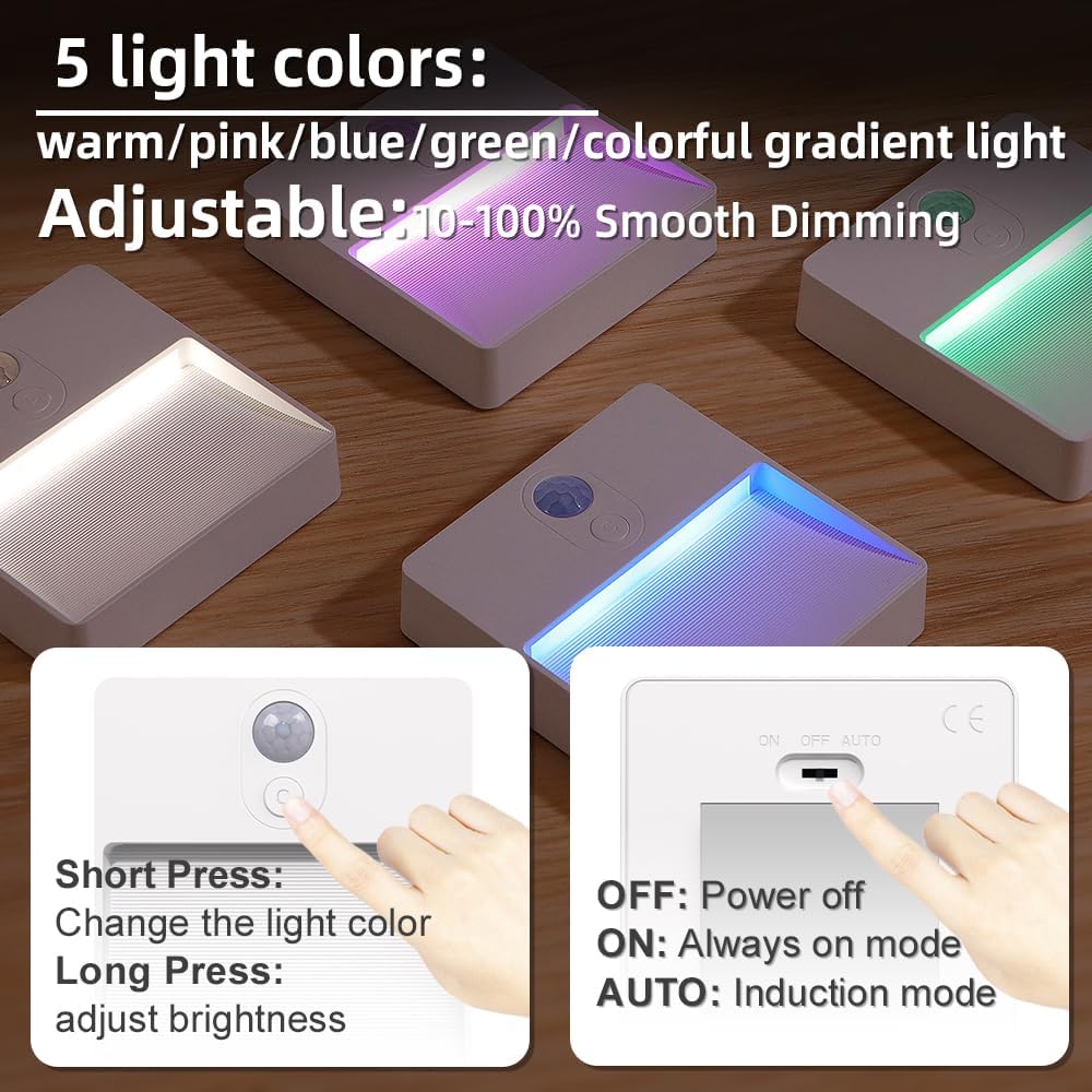 ASAWASA LED Motion Sensor Night Light, 7 Colors Rechargeable Magnetic Decor Wall Lights, Dimmable, Suitable for Bathroom hallways…