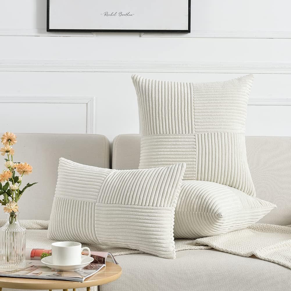 Fancy Homi Cream White Decorative Throw Pillow Covers 20x20 Inch for Living Room Couch Bed Sofa, Farmhouse Boho Home Decor, Soft Corss…