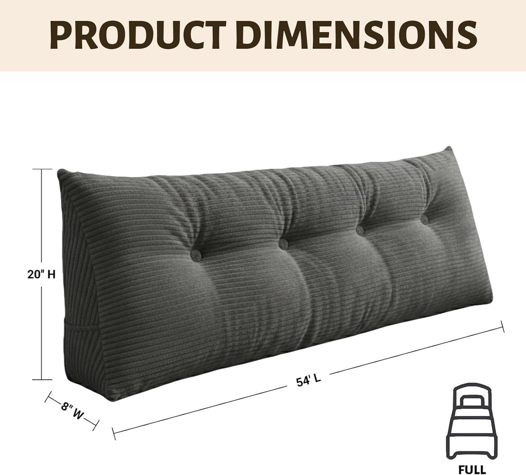 Wedge Reading Pillow Headboard Full Size, Headboard Bolster Pillow for Bed, Triangular Backrest Cushion with Removable Corduroy Cover…