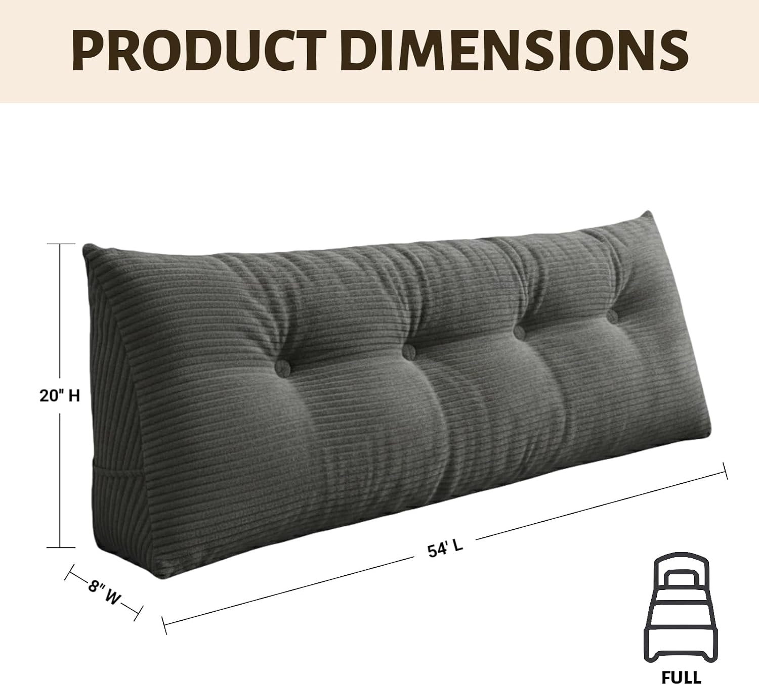 Wedge Reading Pillow Headboard Full Size, Headboard Bolster Pillow for Bed, Triangular Backrest Cushion with Removable Corduroy Cover…