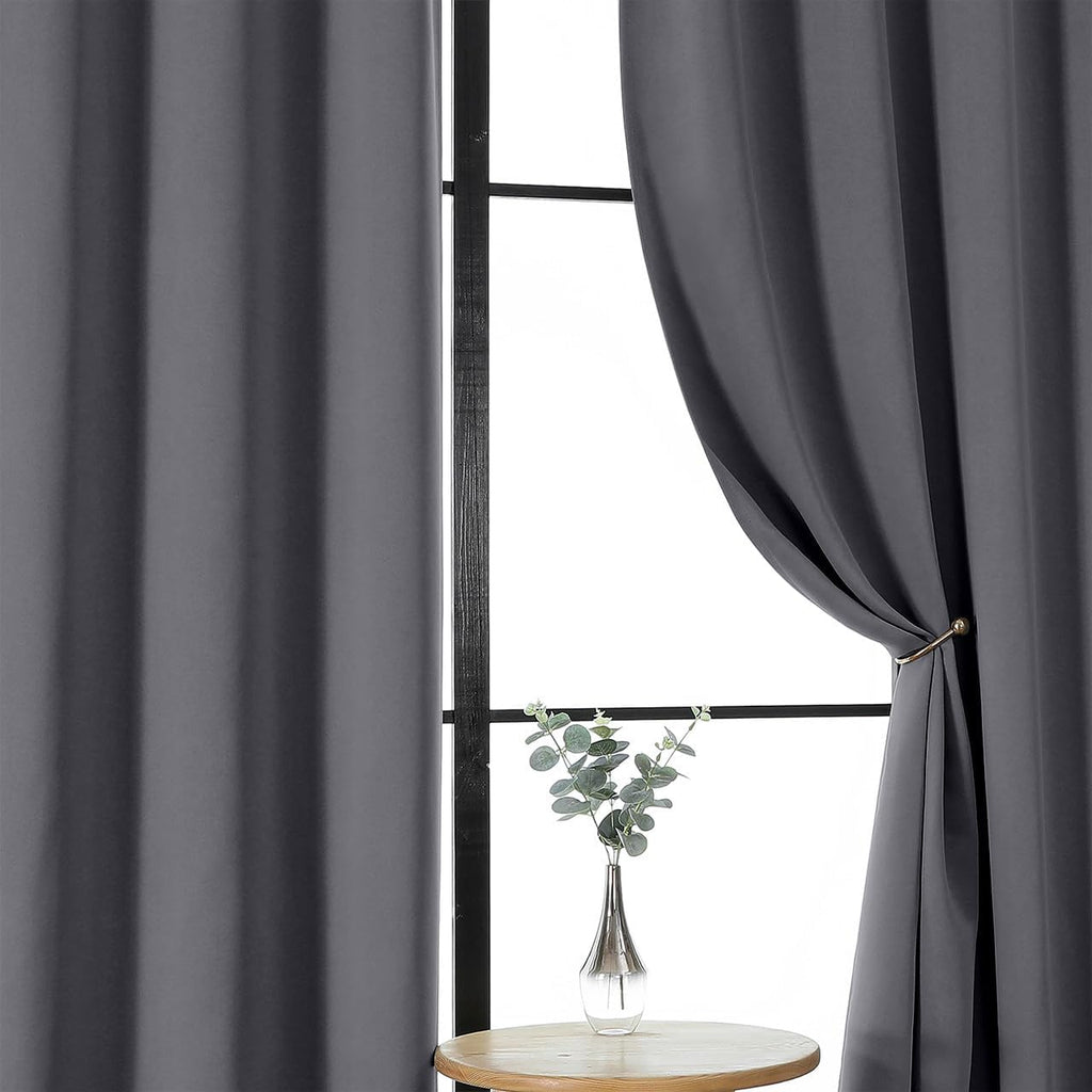 Gwine Charcoal Grey Blackout Curtains for Bedroom 84 inches Long 2 Panels Set, Solid Noise Reducing Thermal Insulated Blackout Curtains…