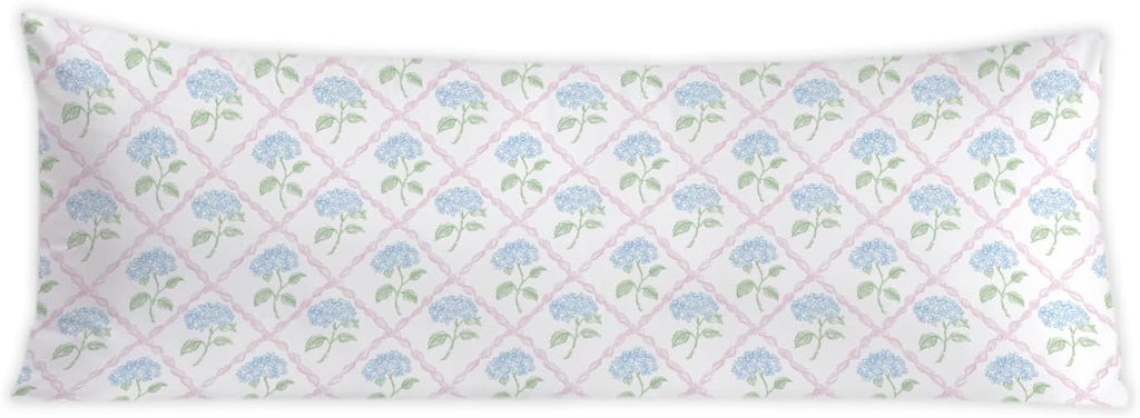 Hydrangea Floral 20x54 Body Pillow Cover, Rustic Farmhouse Decor, Girly Room Decor, Watercolor Pink and Blue Hydrangea Flower Decorative…