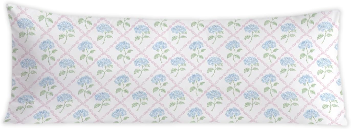 Hydrangea Floral 20x54 Body Pillow Cover, Rustic Farmhouse Decor, Girly Room Decor, Watercolor Pink and Blue Hydrangea Flower Decorative…