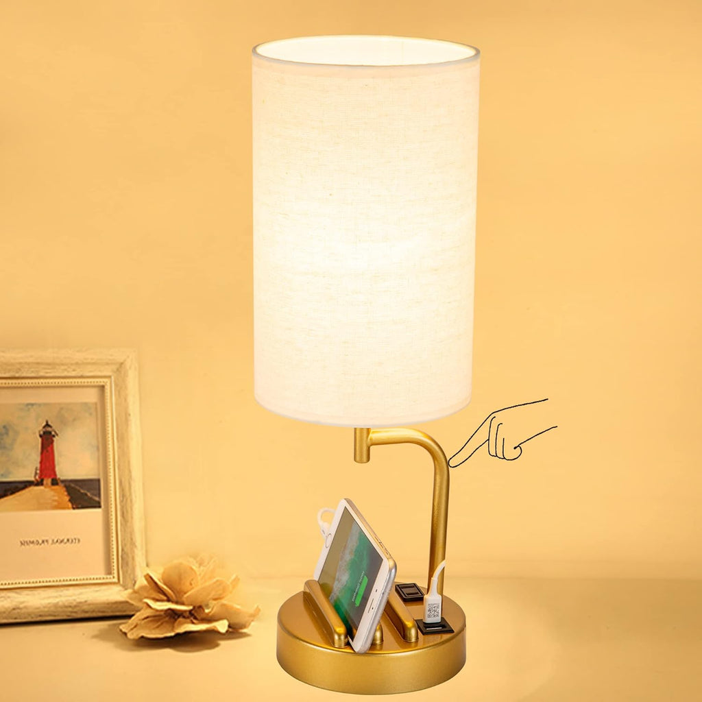 Dreamholder Touch Control USB Table Lamp, Upgraded 3-Way Dimmable Bedside Desk Lamp with USB C & A Charging Ports and AC Outlet…