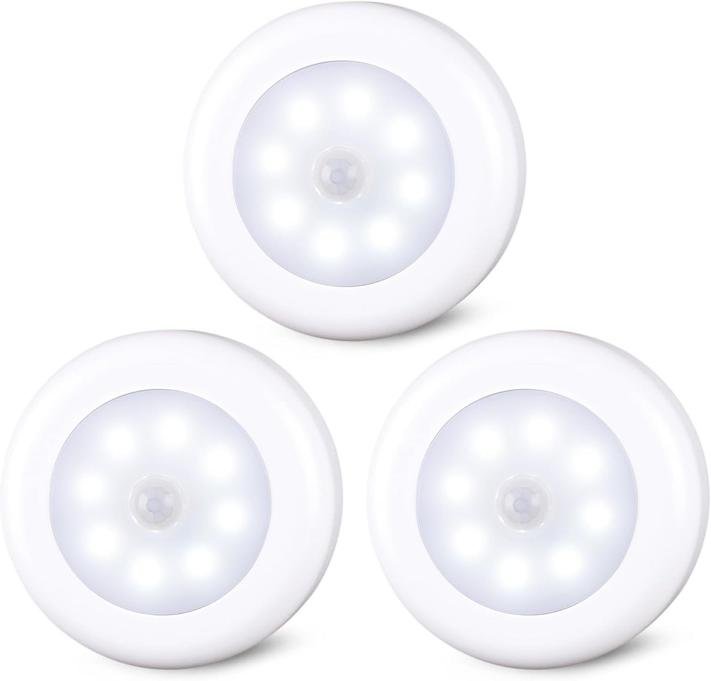 STAR-SPANGLED 3 Pack 3.1” Motion Sensor Lights Indoor AA Battery Operated, Stick on LED Puck Light for Closet, Stairs, Under Cabinet…