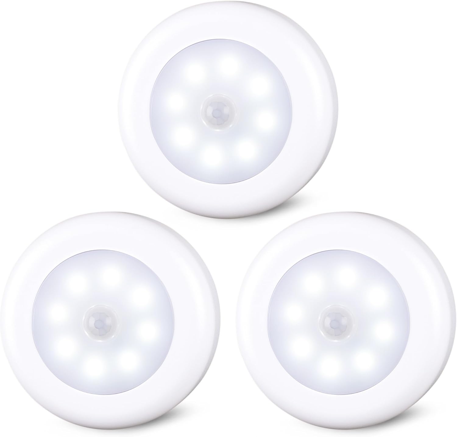 STAR-SPANGLED 3 Pack 3.1” Motion Sensor Lights Indoor AA Battery Operated, Stick on LED Puck Light for Closet, Stairs, Under Cabinet…