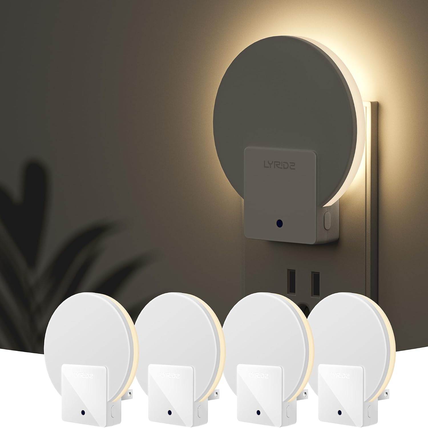 Lyridz Plug in LED Backlit Night Light with Auto Dusk to Dawn Sensor, 1-50 LM Dimmable Warm White Nightlight Indoor for Bedroom…