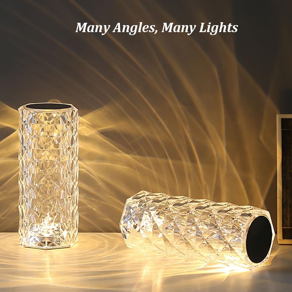 Portable Crystal Table Lamp,3 Color Touch Control Rechargeable Lamp, Crystal Bedside Lamp, Night Light, Room Decor Desk Lamp, Bedroom, Living…