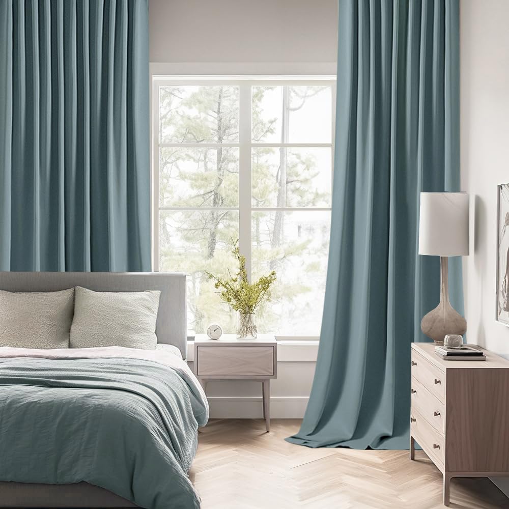 Miulee Greyish Blue Back Tab Blackout Curtains 120 Inch Long 2 Panels Set for Bedroom, Rod Pocket/Pinch Pleated Extra Long Thermal Insulate…