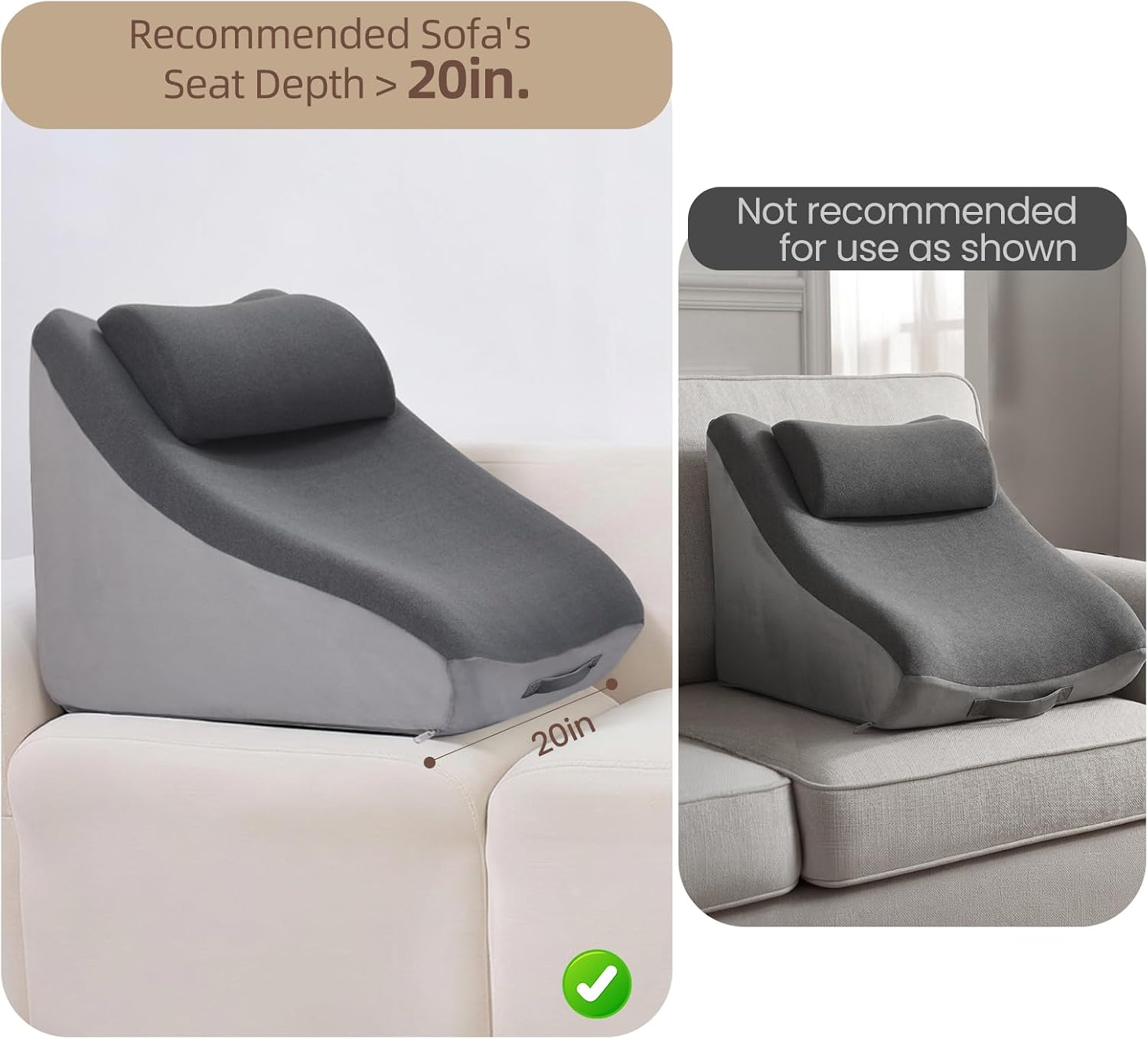 Vekkia 21” Extra-Wide Back Pillow with Adjustable Headrest – 2 in 1 Ergonomic Dual-Layer Wedge Backrest for Sitting or Reclining – Adults…