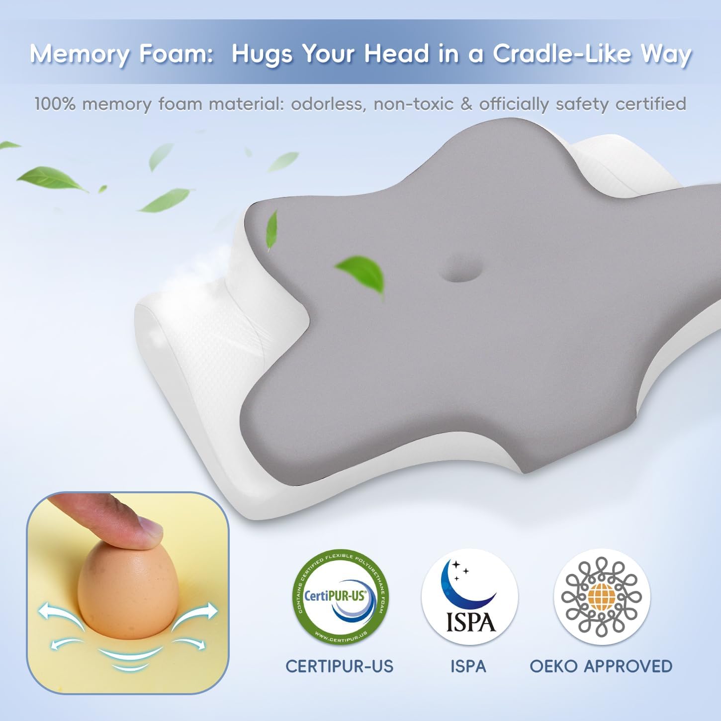 Missleep Cervical Neck Pillow, Memory Foam Pillows for Neck & Shoulder, 2 Heights Ergonomic Pillow with Breathable Ice Silk Cover, Neck Su…